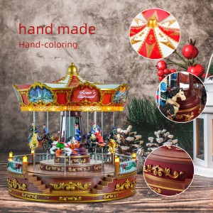 មានចលនា Led Musical Red noel Christmas Carousel Music Box សម្រាប់ការតុបតែងថ្ងៃបុណ្យណូអែល