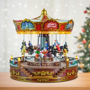 Animated Led Musical Red noel Christmas Carousel Music Box For Christmas Holiday Decoration