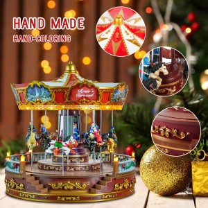 Animated Led Musical Red noel Christmas Carousel Music Box For Christmas Holiday Decoration