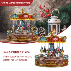 មានចលនា Led Musical Red noel Christmas Carousel Music Box សម្រាប់ការតុបតែងថ្ងៃបុណ្យណូអែល